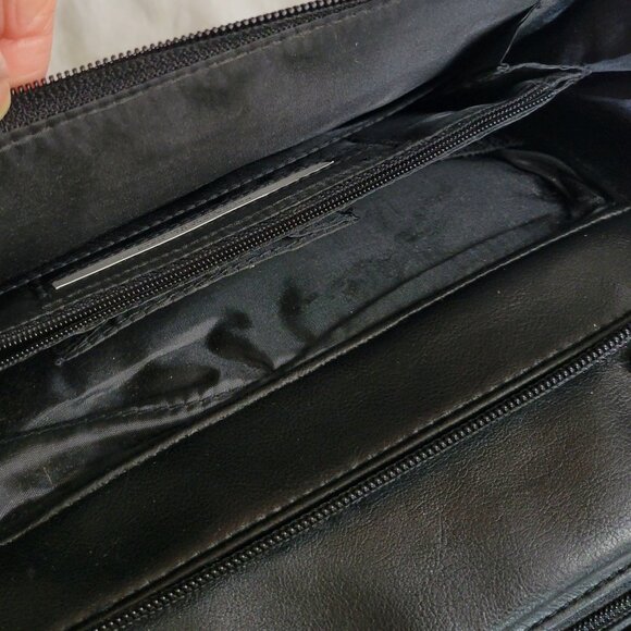 Worthington Black Purse Double Strap Vinyl organizer storage organizing EUC - Picture 5 of 13